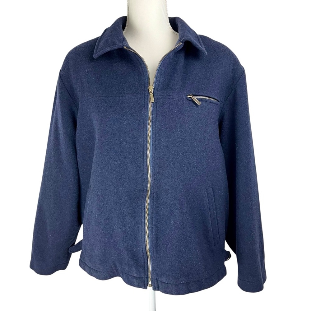 Vintage EDDIE BAUER Blue Wool Mechanic Jacket Coat Size L‎ Quilted Lined 90s